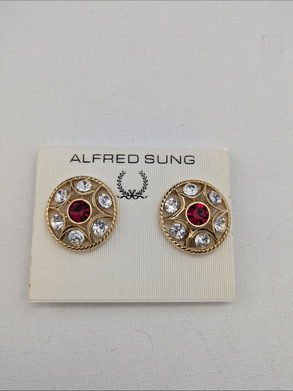 Alfred Sung Gold-Plated Earrings with Red and Clear Stones